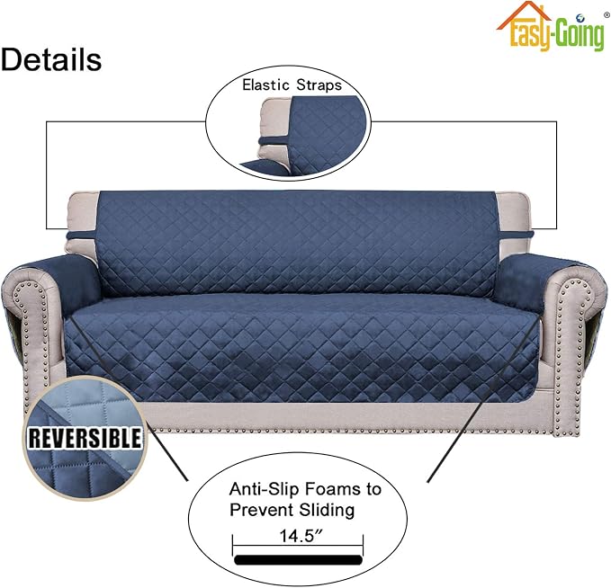 Easy-Going Reversible Couch Cover, 2 Cushion Sofa, Dark Blue/Light Blue | Oversized Loveseat Slipcover For Dogs, Water Resistant Mat, Living Room, Non-Slip Sofa Cover, Pet Friendly - Image 3