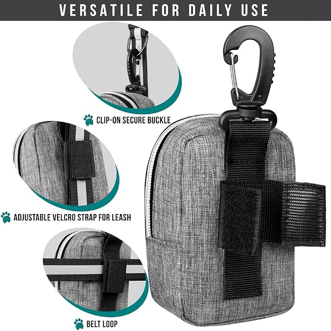 PetAmi Dog Poop Bag Holder for Leash, Waste Bag Dispenser Pet Pouch, Grey | Doggy Puppy Walking Accessories Travel Camping, Dog Treat Pouch Supplies Must Have, Doggie Poo, Jogging, Walks - Image 4