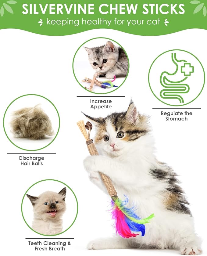 TINDTOP Silvervine Sticks for Cats with Natural Feather, Catnip Chew Toys | for Kittens Teeth Cleaning, Increase Appetite, Calm Cat Anxiety and Stress, Cat Dental Toy, 3 Pack - Image 2