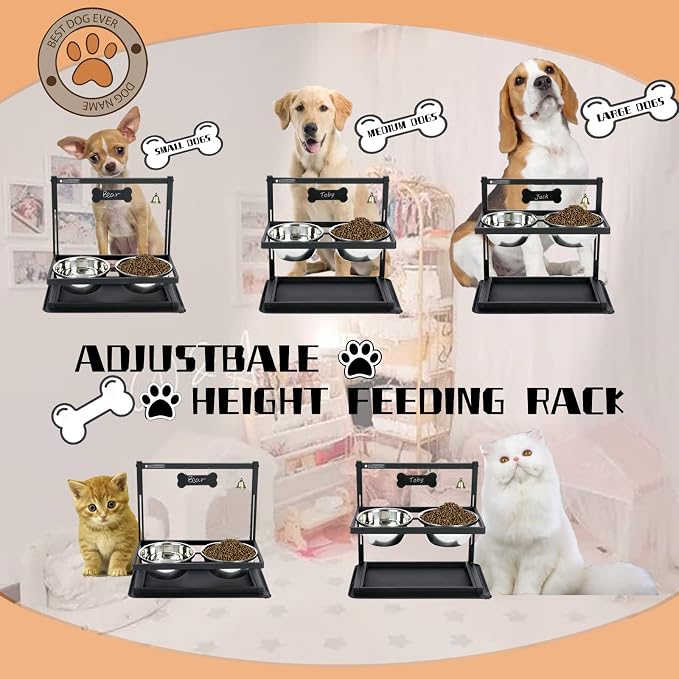 Elevated Dog Bowls, Raised Stand for Large and Medium Dogs, Adjustable Height With Two 58oz Stainless Steel Food Bowls and Spill Proof Mat - Image 2