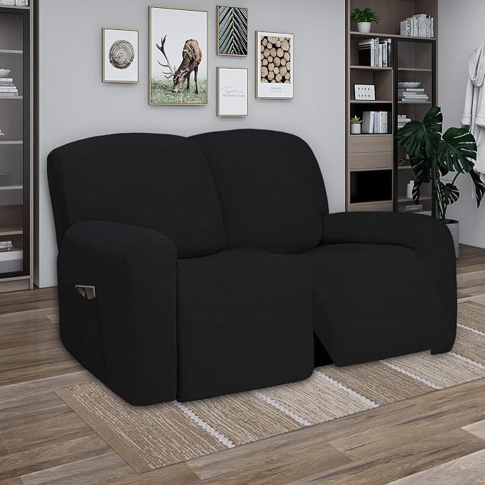 PureFit Super Stretch Loveseat Recliner Sofa Couch Cover with Pocket | 2 Seats Non Slip Soft Sofa Slipcover, Washable Reclining Furniture Protector for Kids, Pets (Recliner Loveseat, Black) - Image 2