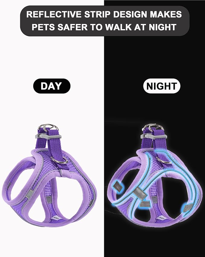 XS Purple Soft Mesh Dog Harness and Leash Set,No Escape Puppy Harnesses for Training Walking， Reflective Adjustable Puppy Vest for Small Medium Dogs, Cats (Purple, XS) - Image 4