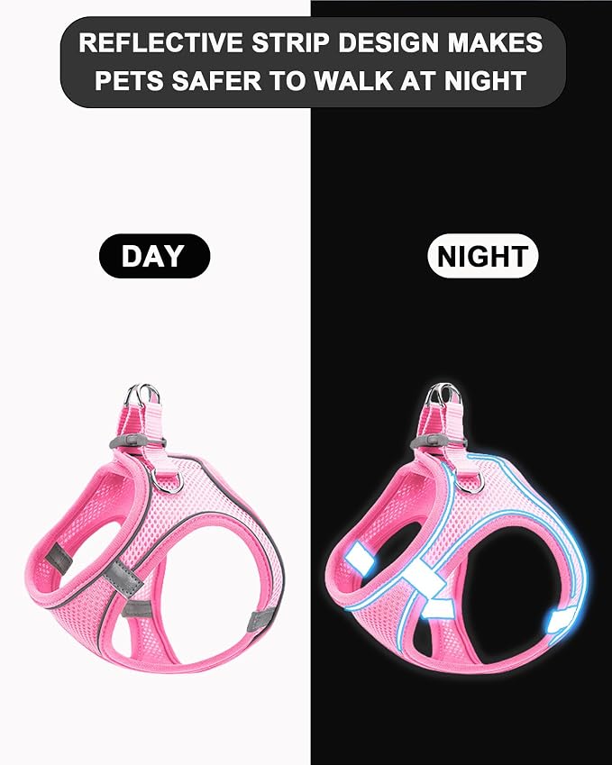 M Pink Soft Mesh Dog Harness and Leash Set,No Escape Puppy Harnesses for Training Walking， Reflective Adjustable Puppy Vest for Small Medium Dogs, Cats (Pink, M) - Image 3