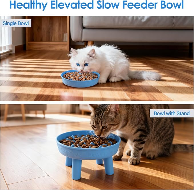 Silicone Slow Feeder Cat Bowl with Detachable Stand, Blue | Elevated Cat Bowls for Dry and Wet Food, Non-Slip Puzzle Food Bowl for Puppies & Cats, Digestion Anti Vomit - Image 7