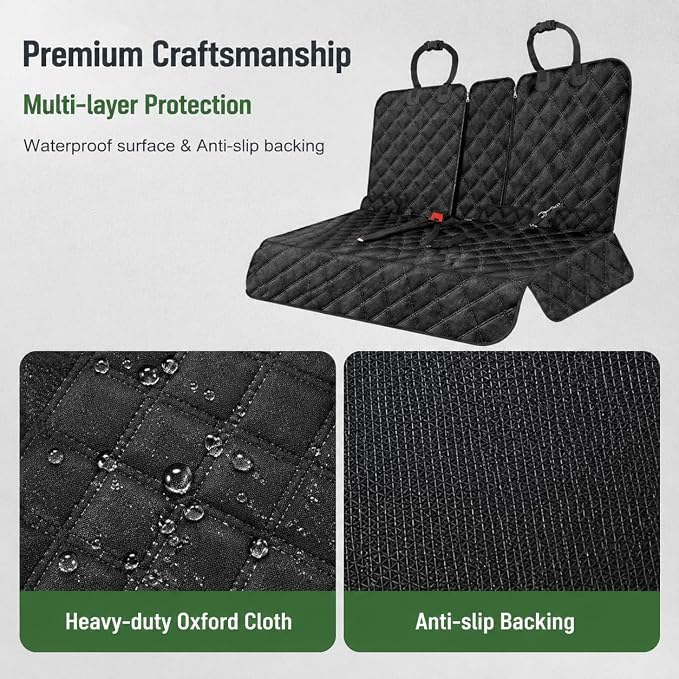 Ekisemio Dog Car Seat Cover for Back Seat, Waterproof 600D Oxford Pet Seat Protector for Cars SUVs Trucks, Heavy Duty Non-Slip Rear Bench Cover, Machine Washable Scratchproof - Black - Image 3