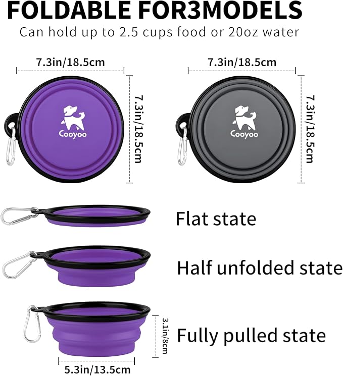 COOYOO Collapsible Dog Bowl,2 Pack Collapsible Dog Water Bowls for Cats Dogs,Portable Pet Feeding Watering Dish for Walking Parking Traveling with 2 Carabiners - Image 3
