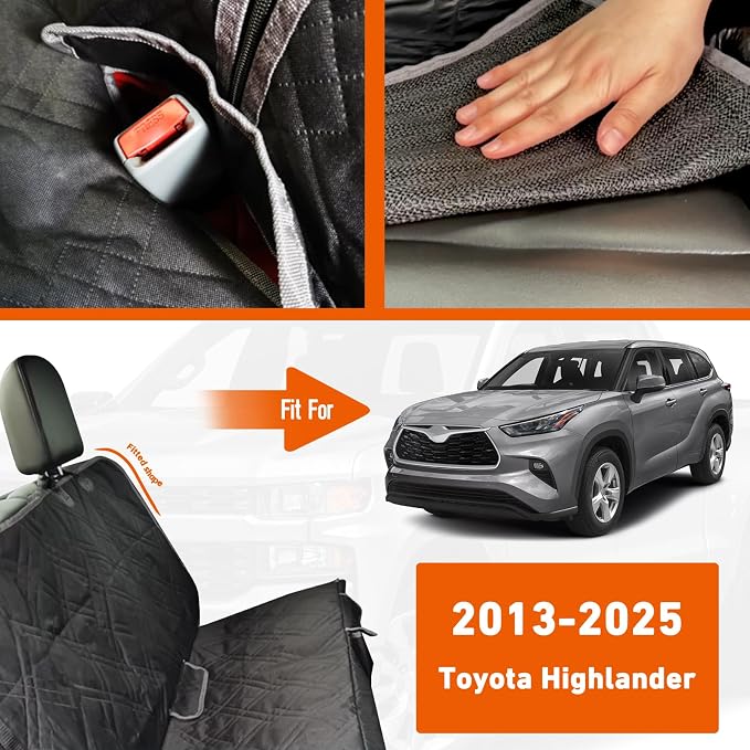 Dog Car Seat Cover for Toyota Highlander 2013-2024 2025 | Waterproof Pet Bench Seat Cover for Back Seat, 600D Heavy Duty Scratch Proof Nonslip Truck Seat Covers for Dogs - Image 2
