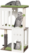 43.7in 3-Tier Modern Cat Tree Tower Condo, Cat Scratch Posts for Indoor Cats, Big Plate, Two 19.7in Full Sisal Scratching Posts, White by FourFurPets