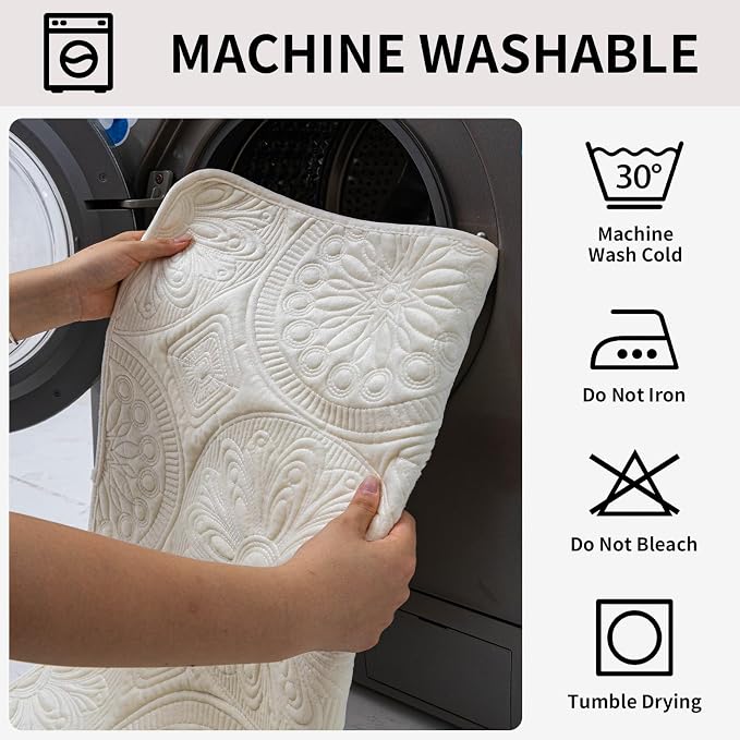 Couch Covers for Sofa, Flower Couch Cover for Dogs, Bohemia Sofa Covers Washable, Anti Slip Furniture Protector Covers for L Shaped(1pc, Beige White, 35.4"x 70.9") - Image 5