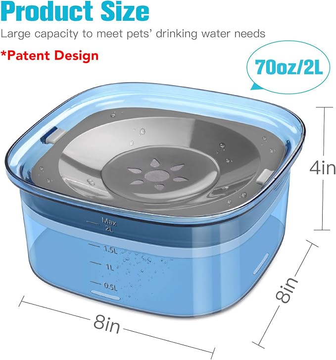 UPSKY 70oz Dog Water Bowl, No Spill Slow Drinking Feeder for Messy Drinke | Large Capacity, Spill Proof, Prevent Pet Prevents Choking, Anti-Slip, Visible Water Level, Suitable for Travel and Car Trips - Image 2
