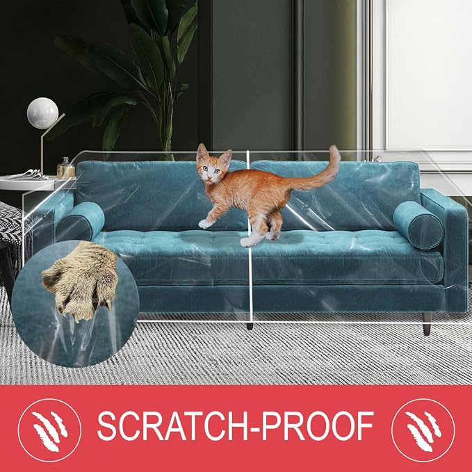 LAMINET Thick Crystal Clear Heavy-Duty Water Resistant Sofa/Couch Cover - Perfect for Protection Against CAT/Dog Clawing, Kids and Grandkids- Sofa - 42" BH x 18" FH x 96”W x 40”D - Image 5