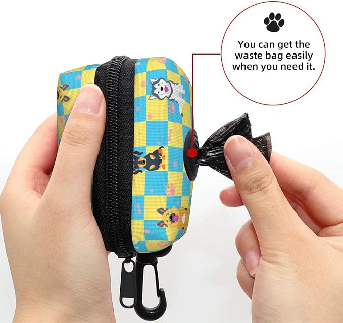 Dog Poop Bag Holder for Leashes - Lightweight Pet Waste Bags Dispenser Doggy Zippered Pouch for Puppy Walking Accessories(Plaid Dog Paw Print Bones) - Image 6