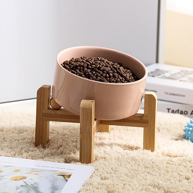 Petygooing Khaki Raised/Elevated 15°Slanted Ceramic Dog Bowl for Small Breeds,Tilted Anti Slip Pet Feeding Bowl,Food Water Dish with Stand for Cats and Small Dogs Puppy 13.5 OZ (5.1In / 1.7 Cups) - Image 6