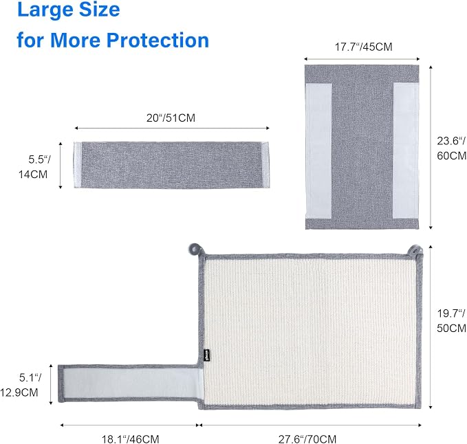 NATUYA Furniture Protectors from Cats - Couch Protector from Cat Claws with Sisal Scratching Pad Anti Cat Scratch Furniture Couch Sofa Corner (Light Gray, Right) - Image 7