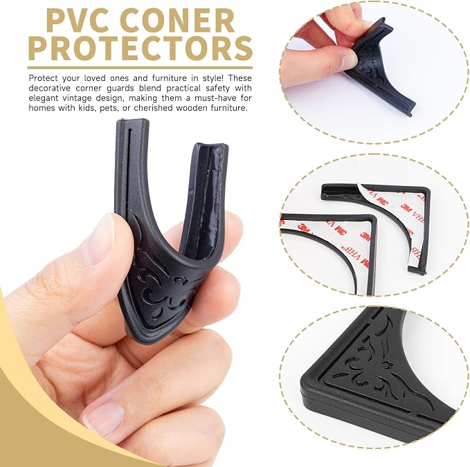 4 Pcs Safety Soft Corner Protectors Guards,Table Corner Protectors Proof Corners and Edge Protectors for Furniture Bookcases Drawers (Soft Black) - Image 3