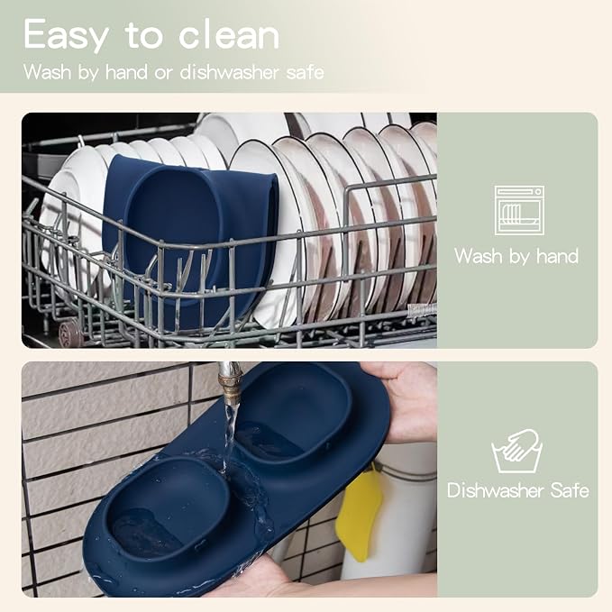 Dog Food Bowls Pet Bowls & Dog Water Bowls with No-Spill and Non-Skid, Feeder Bowls with Dog Bowl Mat for Small Medium Large Size Dogs Cats Puppy Pets, Dog Dishes (Blue) - Image 5