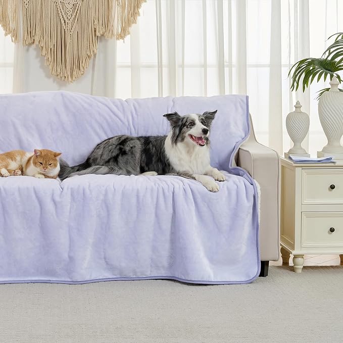 Soft Waterproof Blanket for Bed Couch Sofa, Lilac, 50x60 inches | Liquid Pee Proof Pet Blanket for Dog Puppy Cat, Reversible Sherpa Fleece Blanket for Couch Cover, Furniture Protector - Image 2