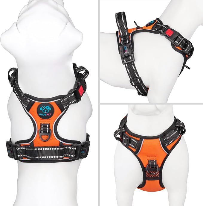 Reflective Dog Harness Large Breed Adjustable No Pull Vest | with Handle 2 Metal Rings 3 Buckles [Easy to Put on & Take off](XL, Orange) - Image 2