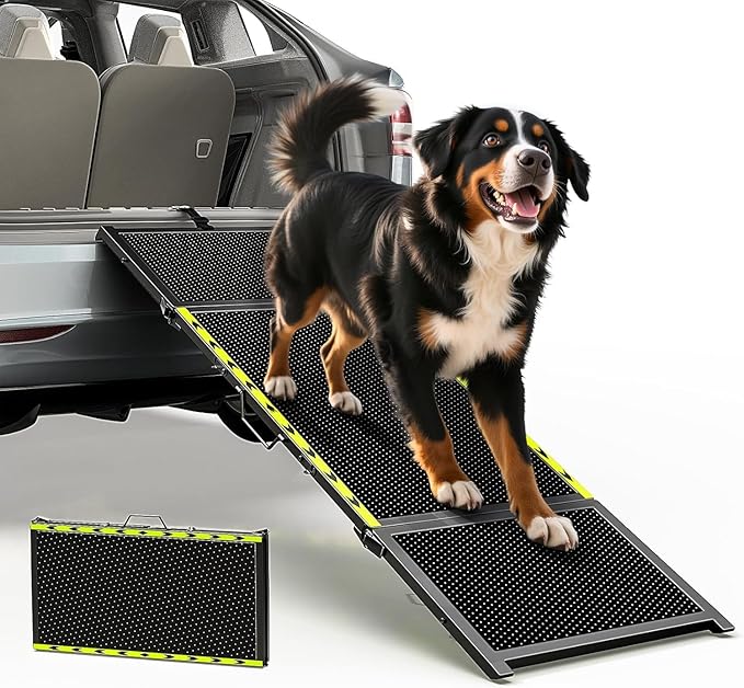 Pawaboo 67" L & 20" W Longest Dog Ramp for Car Foldable, Up to 200 LBS | Extra Wide Portable Pet Dog Ramps for Large Dogs, Dog Car Ramp for SUV/Truck/RV/Bed, Lightweight Ramps with Non-Slip Mesh, Bl by Pawaboo
