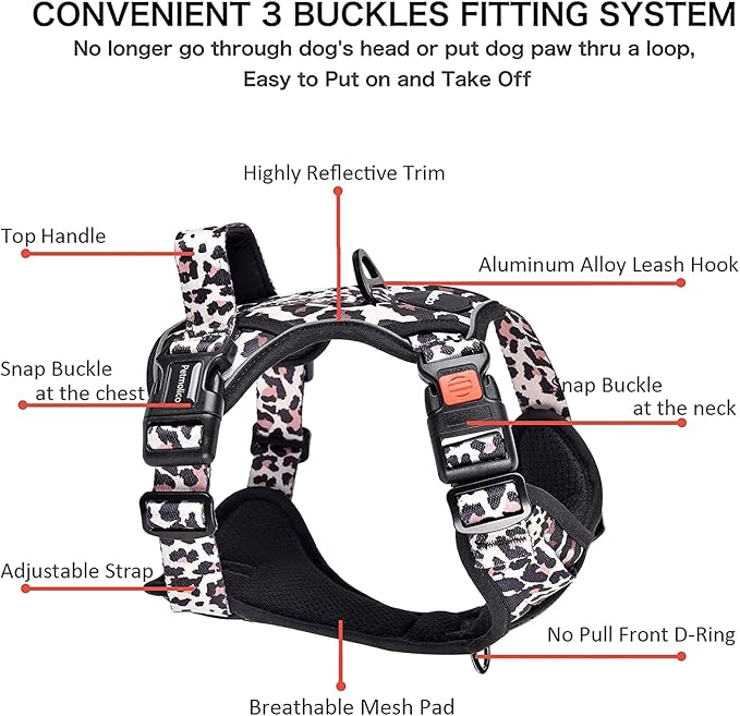 Petmolico No Pull Dog Harness, Leash & Poop Bag Holder, Small, Leopard | Reflective Vest, Easy Control Handle, Adjustable Fit, For Small Breeds & Puppies - Image 2