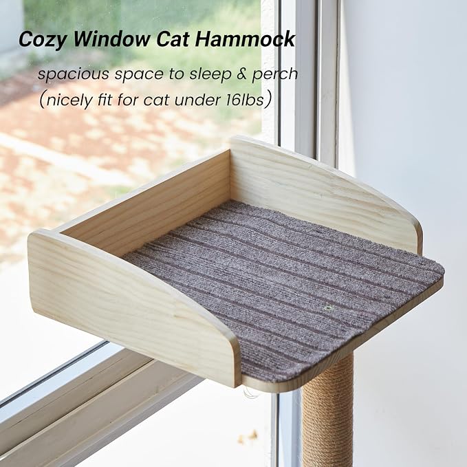 Cat Window Perch with Tall Scratching Posts, Inside 48 in Tall Climbing Tree Hammmock Mounted with Suction Cups for Climbing, Bird Watching, and Play, Supports 45 lbs - Image 5