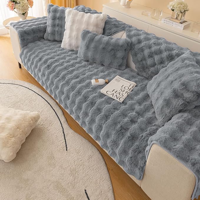 Faux Fur Couch Covers for Sofa Thick Fuzzy Sofa Covers for Dogs | Soft Warm Couch Cover Shaggy Fuzzy Sectional Sofa Cover Non-Slip Plush Sofa Slipcover Furniture Protector - Image 2