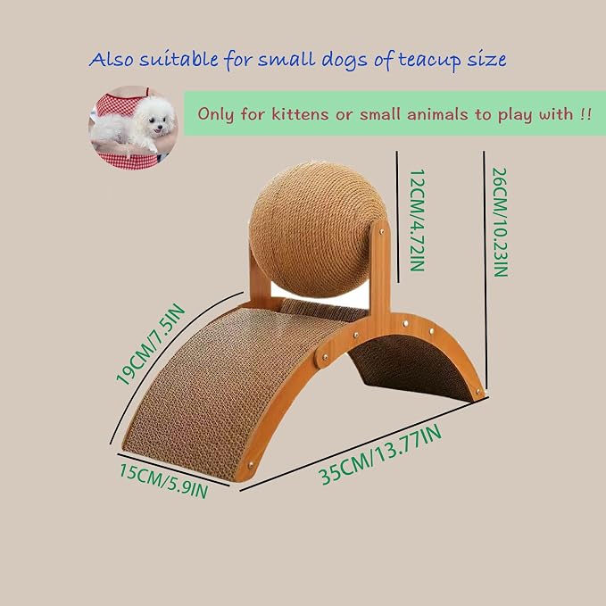 Cat Scratcher with Sisal Ball & Tunnel Toy, Dual-Surface Furniture Protector for Cats, Chinchillas, Hamsters, Rabbits - Stable Wide-Base Arch Design(Not for Large Cats) - Image 2