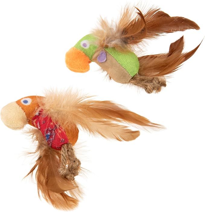 Instincts by SmartyKat 2-Pack HappyNip Love Mates Feather Birds Plush Cat Toys, Contains Catnip & Silvervine - Orange/Green, 2-Pack - Image 4
