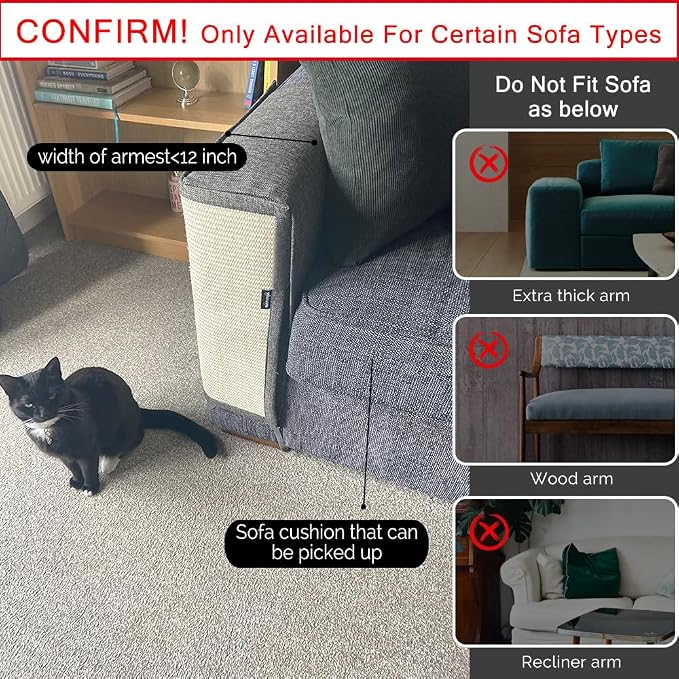 NATUYA Cat Scratch Furniture Protector - Large Sisal Cat Scratching Mat for Couch, Arm, Sofa, Corner (Dark Gray, Right) - Image 5