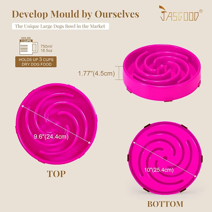 JASGOOD Slow Feeder Dog Bowl for Large Medium Dogs, Anti-Gulping Pet Slower Food Feeding Bowls, Stop Bloat, Preventing Choking, Healthy Design, R-Rose red - Image 7