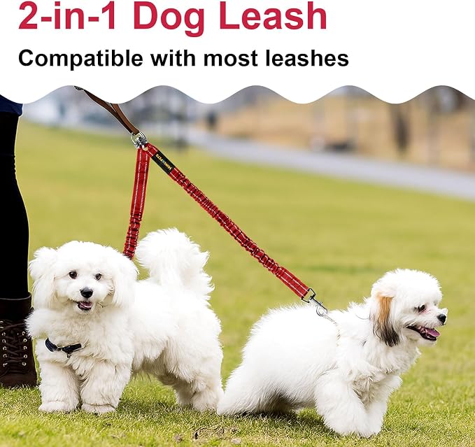 MingXpet 2 Dog Leash, Dog Leash for 2 Dogs, 360° Swivel No Tangle Double Walking Training Leashes for Large Dogs that Pull, Comfortable Shock Absorbing Reflective Bungee, Red - Image 7