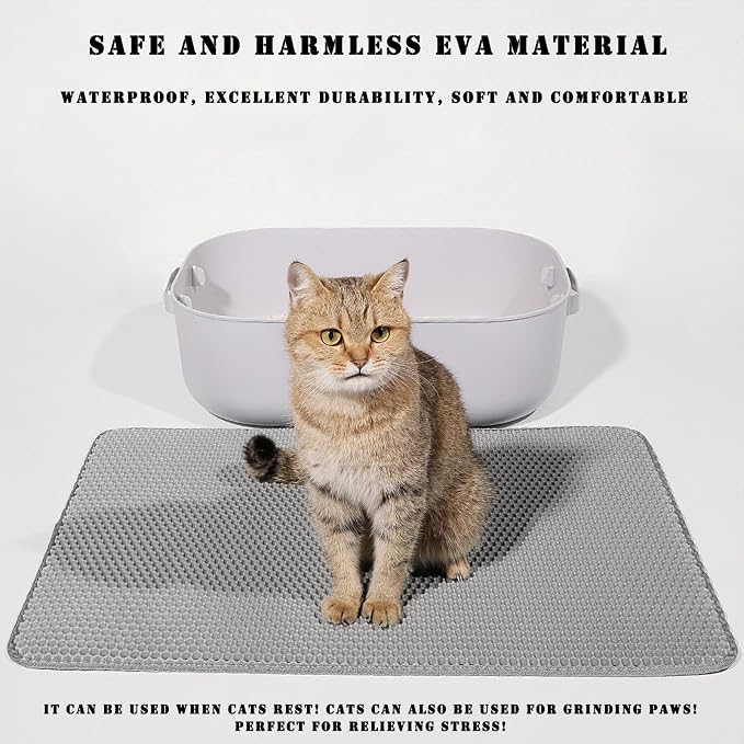 HCY&WLD Cat Litter Mat, Double Layer Cat Litter Box Mat (24x18 Inch, Black) | Waterproof Urine-Proof Non-Slip Litter Trapping Mat, Soft on Kitty Paws, Scratch-Resistant, Scatter Control, Easy to Clean - Image 3