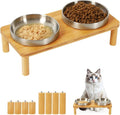 DoogCat Raised Cat Bowls, Bamboo Stand with 2 Stainless Steel Bowls | Adjustable Height, Whisker-Friendly Design, Food & Water Set, Stable Construction, Easy to Clean by LovesPetsinZero-WasteWay
