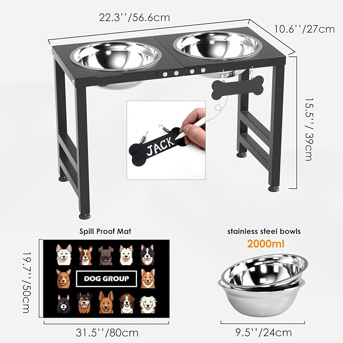 ADENGL Elevated Dog Bowls,16inch Tall Pet Bowl Holder, Raised Bowl Stand with 2 Stainless Steel Bowls (68oz) and Spill-Proof Mat, Dog Feeder for Large Extra Large Breeds - Image 3