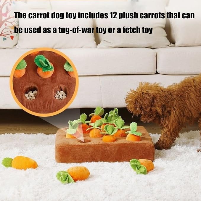 Carrot Dog Toy - Interactive Foraging Puzzle, Treat Hiding Plush Mat, Mental Stimulation Slow Feeder Enrichment Toy for Small Medium Dogs & Cats, Machine Washable - Image 2