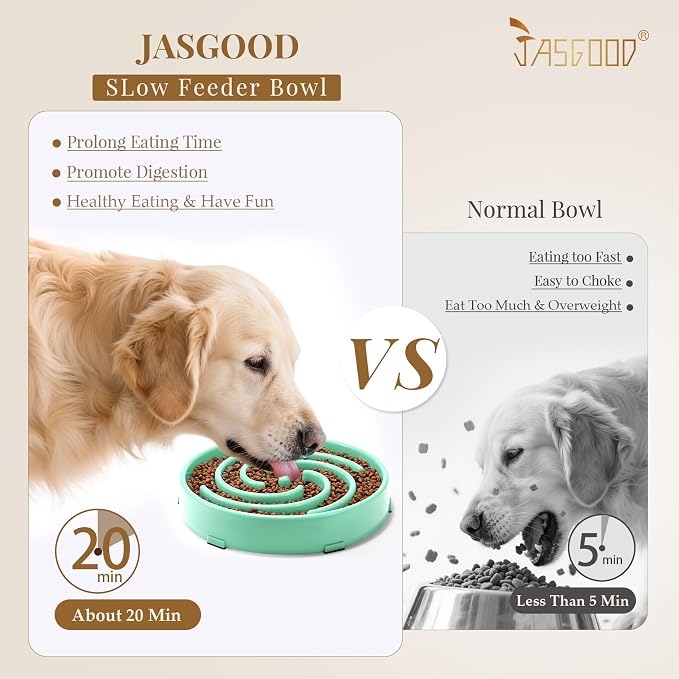 JASGOOD Slow Feeder Dogs Bowl for Medium Dogs,Anti-Gulping Pet Slower Food Feeding Bowls Stop Bloat,Preventing Choking Healthy Design Dogs Bowl, O-Pea Green - Image 2