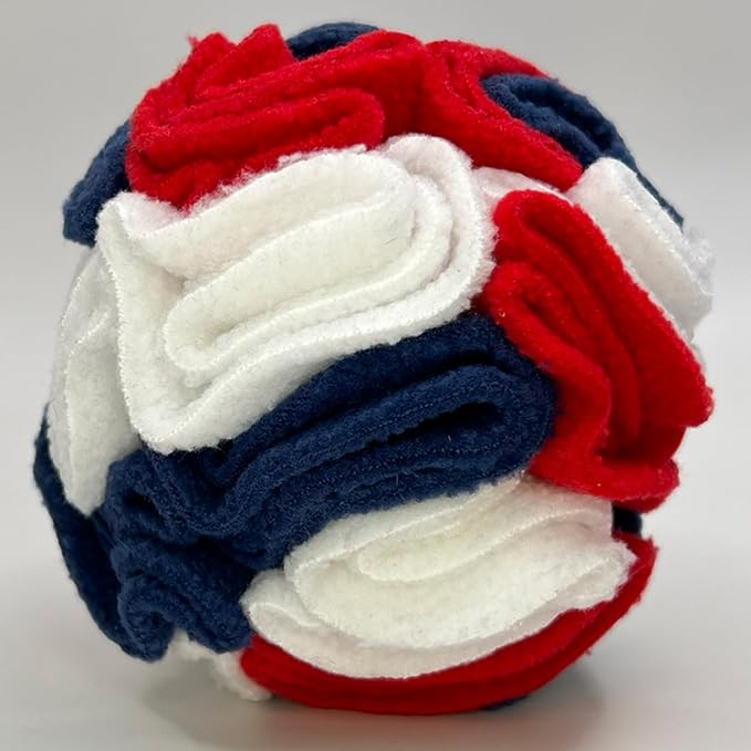 Glory To Dog Puppy/Small Breed Snuffle Ball Toy Celebration Red White Blue | Interactive fleece snuffleball hides treats at variable depths. Puzzle engages smell & foraging. Machine washable 4" - Image 6