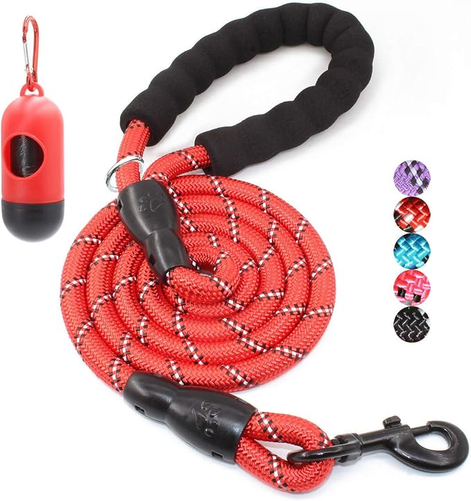 2/4/5/6 FT Dog Leash with Comfortable Padded Handle and Highly Reflective Threads for Small Medium and Large Dogs (4FT-1/2'', Red) by BAAPET