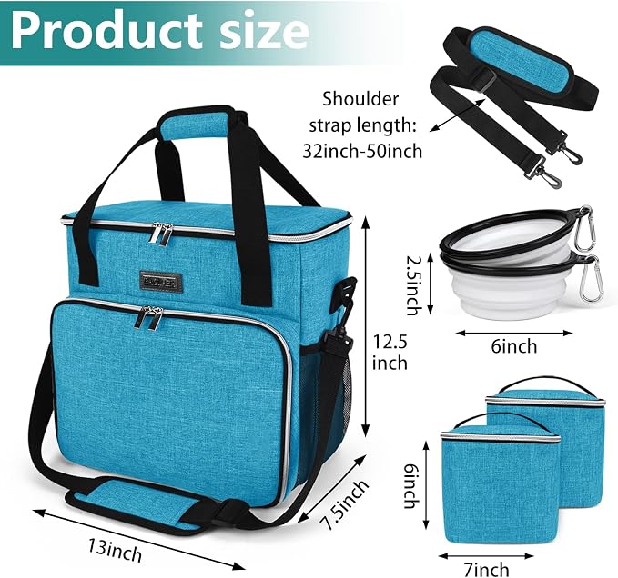 BAGLHER Dog Travel Bag, Pet Travel Bag (ALL Pet Travel Supplies), With 2 Pet Food Containers and 2 Collapsible Silicone Bowls; Essential Kits for Pet Travel Sky Blue - Image 3