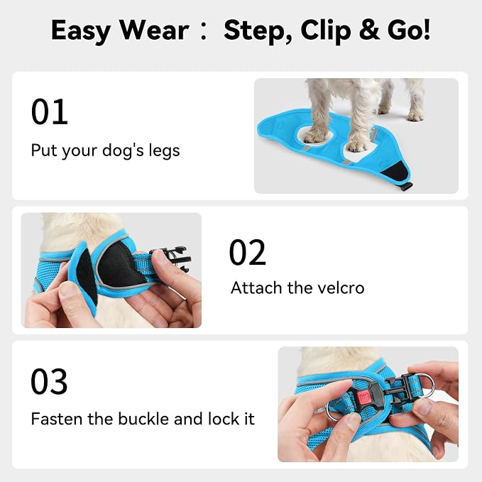 Joytale Step-in Dog Harness, Soft Breathable Mesh, Sky Blue XXXS | Adjustable Fit for Small Dogs, Easy Step-in with Secure Fastener, Even Chest Pressure, Reflective For Night Safety, Washable - Image 3