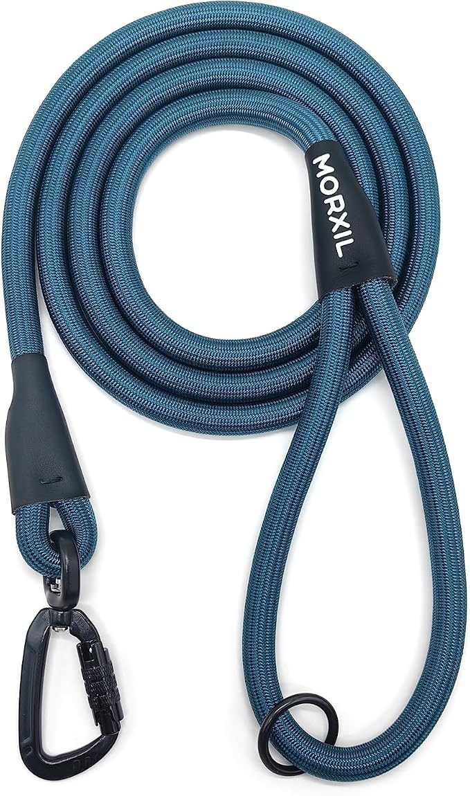 Rope Dog Leash, 4 ft Heavy Duty Dog Leash with Aviation Aluminum Auto Locking Carabiner, Strong Nylon Pet Lead for Small, Medium, Large Dogs (Navy Blue, 4FT) by MORXIL