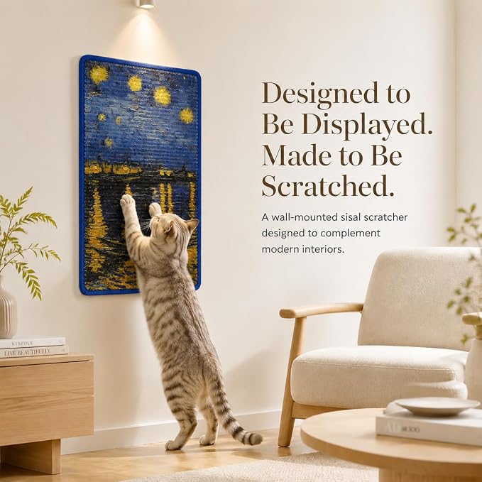 Art Sisal Cat Scratcher Mat, Cat Wall Scratchers for Indoor Cats | Wall Mounted Cat Scratcher, Natural Sisal, No-Drill Hook & Loop Setup, Floor or Wall Use, 23.6 x 15.7 Inch, Starry River - Image 8