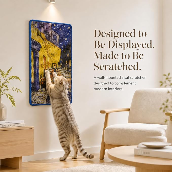 Art Sisal Cat Scratcher Mat, Cat Wall Scratchers for Indoor Cats | Wall Mounted Cat Scratcher, Natural Sisal, No-Drill Hook & Loop Setup, Floor or Wall Use, 23.6 x 15.7 Inch, Café Terrace - Image 8