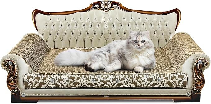Luxury Cardboard Cat Scratcher Sofa Bed, Couch Shaped Scratching Board, Scratch Lounge with Catnip, Scratcher for Indoor Cats Large Grey by INRLKIT