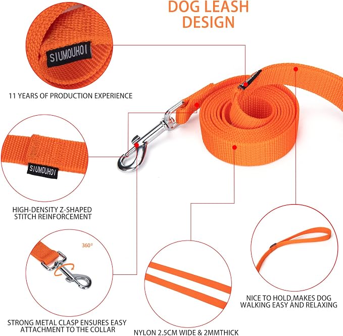 Strong Durable 6ft Nylon Dog Training Leash, 1 Inch Wide Traction Rope, for Small and Medium Dog (Orange, 6 Feet) - Image 4