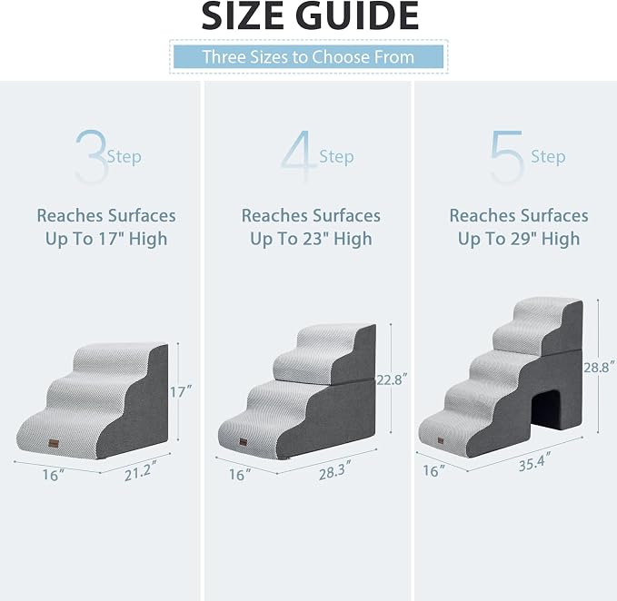 Garnpet Dog Stairs for Couch Sofa and Chair, 3-Step Dog Steps for Small Dogs and Cats, Non-Slip Indoor Pet Step, Light Grey - Image 4