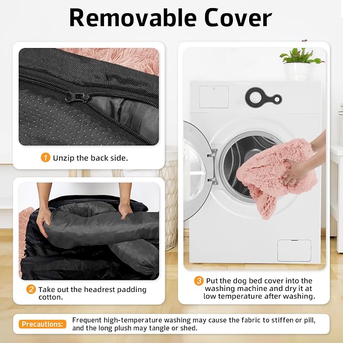 GGIB Calming Dog Bed Fluffy Plush Dog Mat for Furniture Protector with Removable Washable Cover for Large Medium Small Dogs and Cats (Extra Large (53x39.3x6), Pink) - Image 4