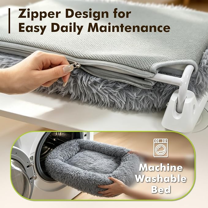 Zoratoo Foldable Cat Window Perch, Widened Cushion Cat Bed for Large Cats | M-Grey, Extra-Thick and Fluffy Bolster, Large Lying Space, Machine Washable, Cat Window Hammock with Sturdy Metal Frame - Image 6