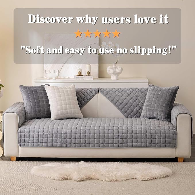 Velvet Washable Couch Cover for Pets Dogs, Non Slip Sectional Sofa Covers for 3 Cushion Couch Sofa L Sharped Sofa Slipcovers, Furniture Protector (1 PCS 27"x27",Dakr Grey) - Image 6