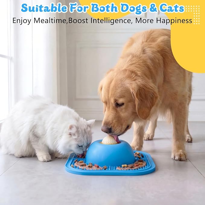 Slow Feeder Dog Bowls & Lick Mat for Liquid and Thick Treat, Anti-Slip Dog Lick Bowl with Interactive Rolling Ball, 5/6 Cup Pup Licking Toy for Large Medium Small Dogs and Cats Blue - Image 4